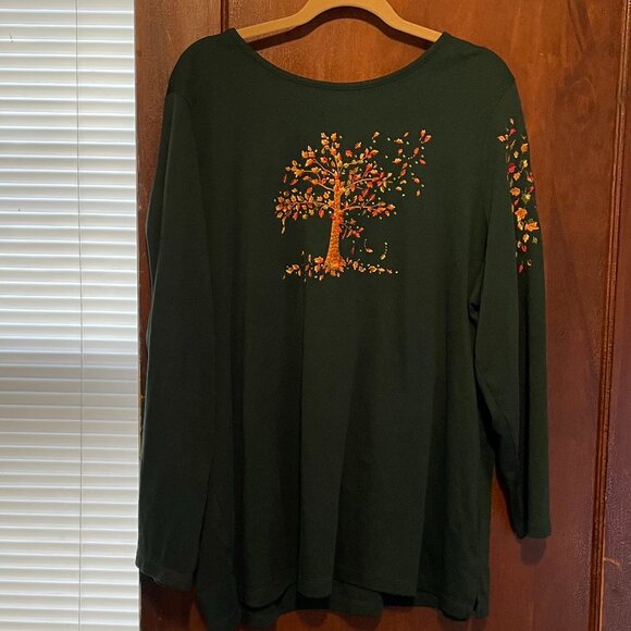 Quacker Factory Dark Green Embroidered Fall Breeze 3X - Picture 1 of 5